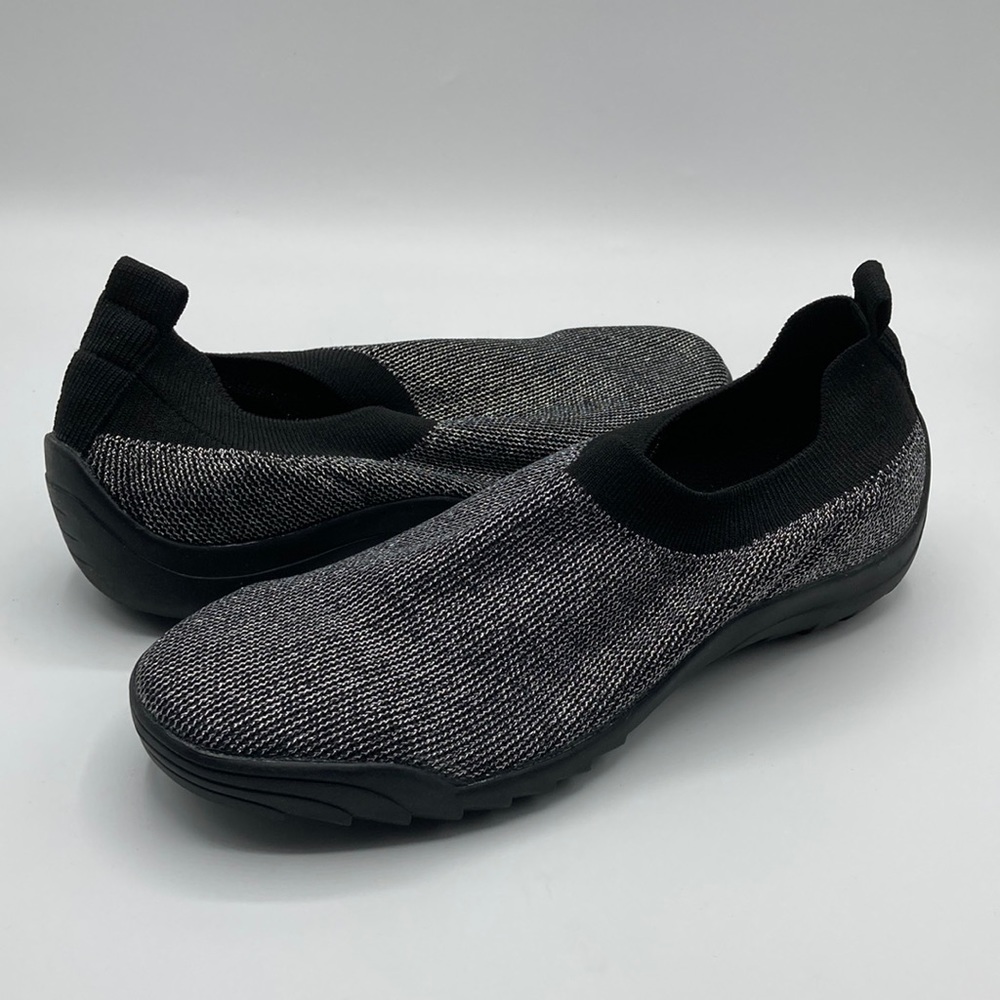 Bernie Mev New York Black Silver Metallic Slip On Sock Shoes Women's Siz…